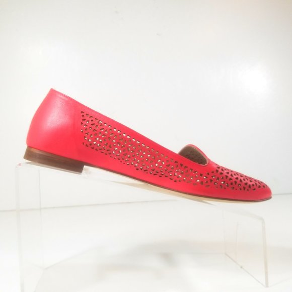 J.Crew Italy A1238 Cleo Women Belvedere Red Loafers Leather Perforated Flats 7 - Picture 3 of 10
